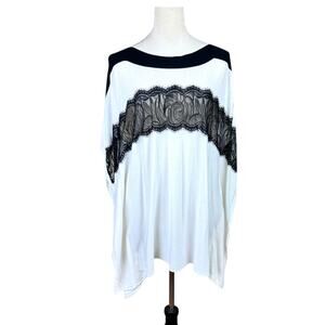Chico's S/M Ivory Soft Knit Black Lace Pullover Poncho Oversized Layer Sweater